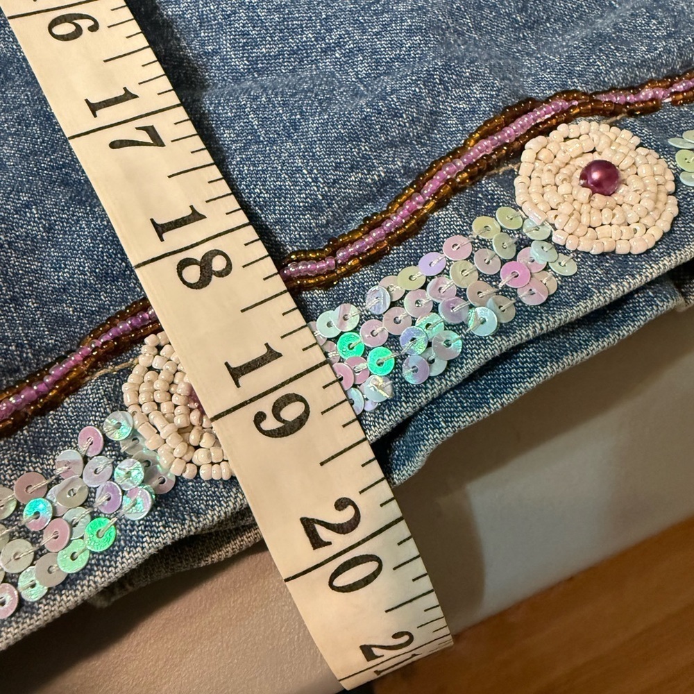 Vintage Boston Proper Multicolor Sequin And Beaded Jean Jacket, Sz Small - Picture 7 of 10